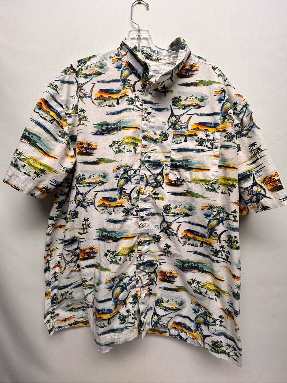Men's Short-Sleeve Tropical Print Button-Up Shirt - White Multi XL